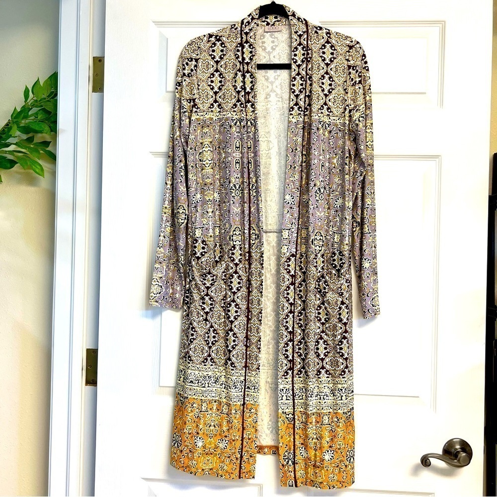 Logo Longline Duster Patchwork Boho Cardigan Kimo… - image 1